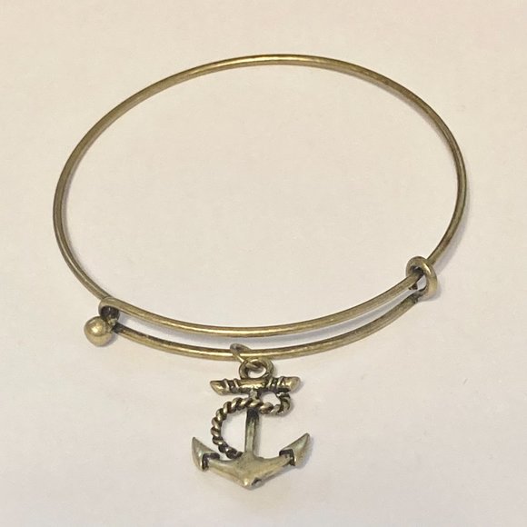 Nautical Anchor Charm Bracelet Beach Island Bangle Stackable Gold Brass Tone 8" - Picture 4 of 12
